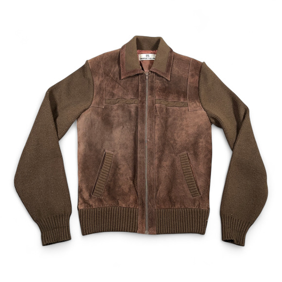 Vintage Giorgio Fellini Jacket Adult SMALL Brown Suede Knit Bomber Leather 80s
